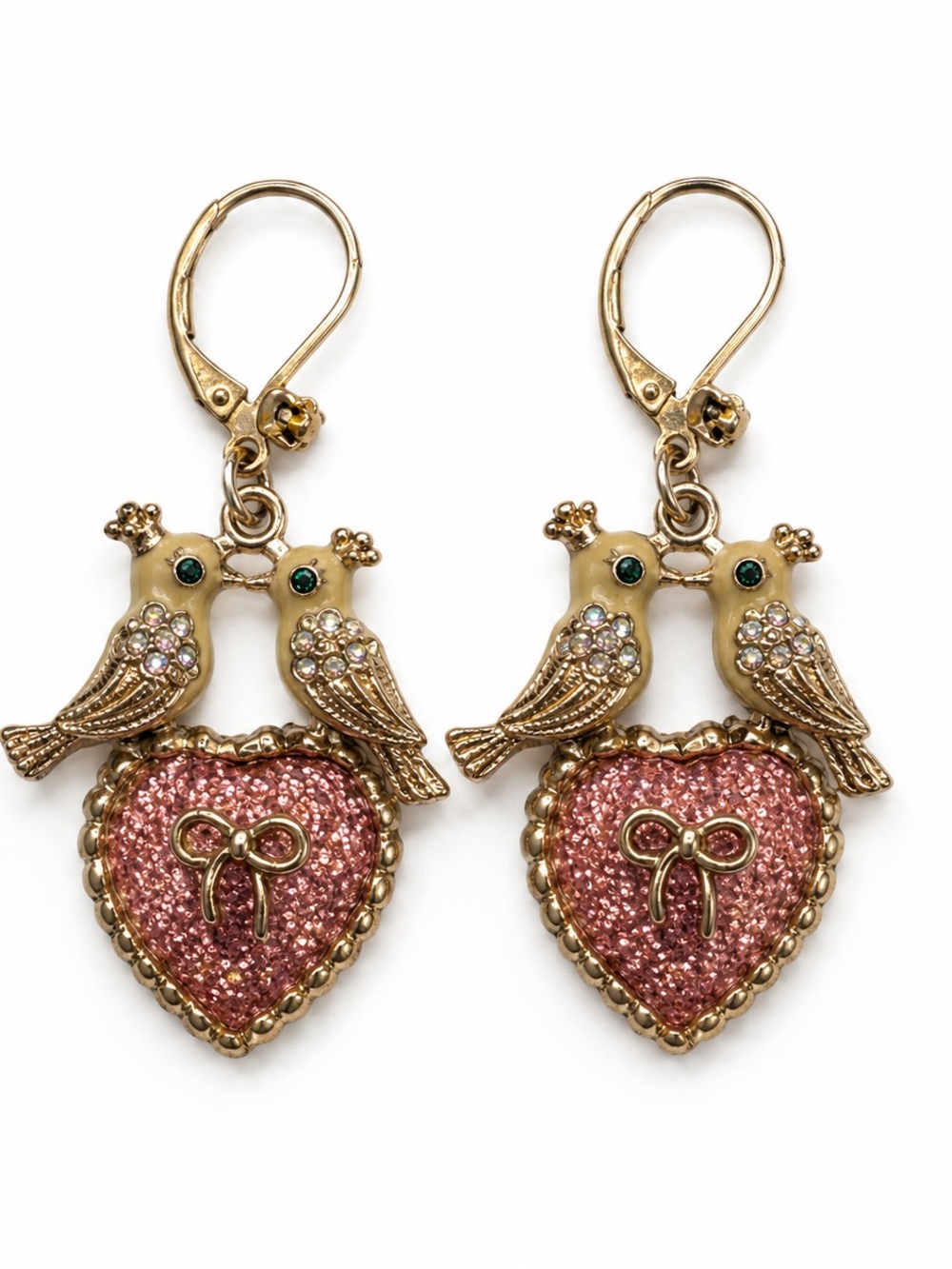 Betsey Johnson Gold-Tone Bird & Pink Heart Drop Earrings